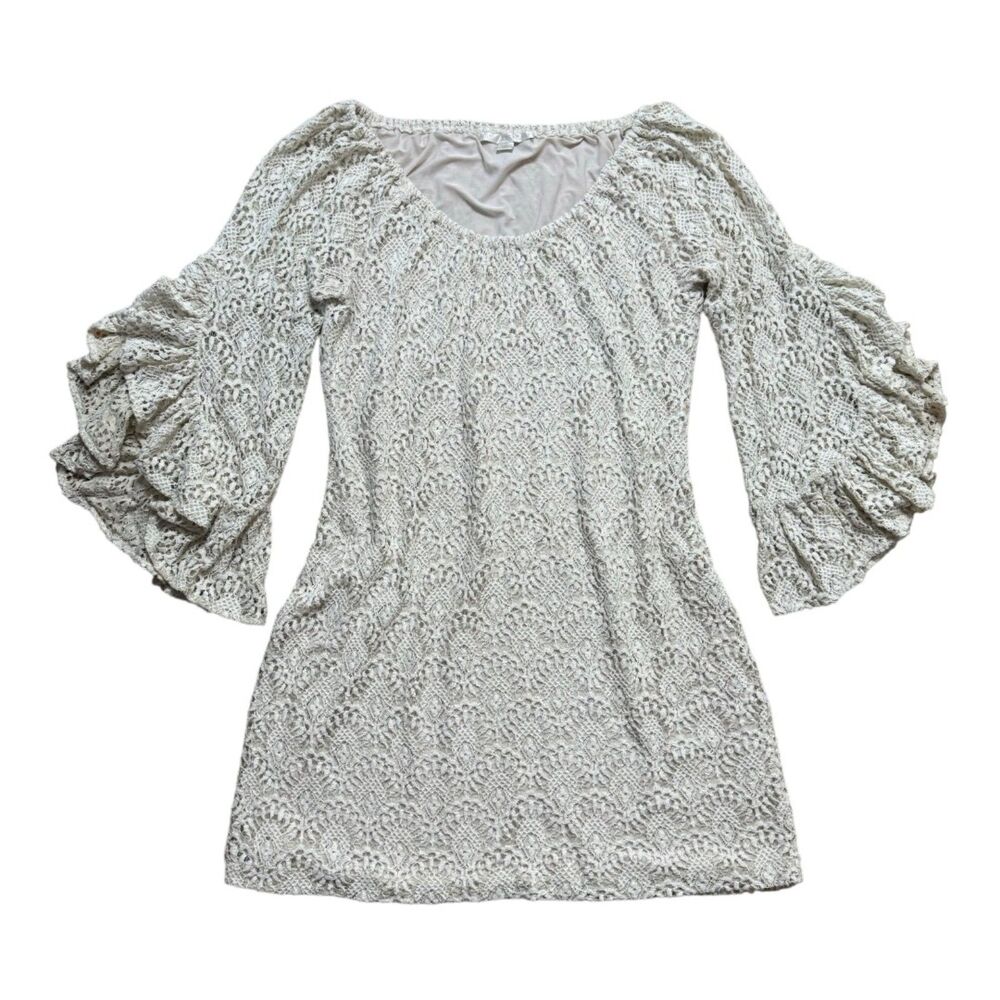Boston Proper boho crochet lace dress bell sleeves ivory size large